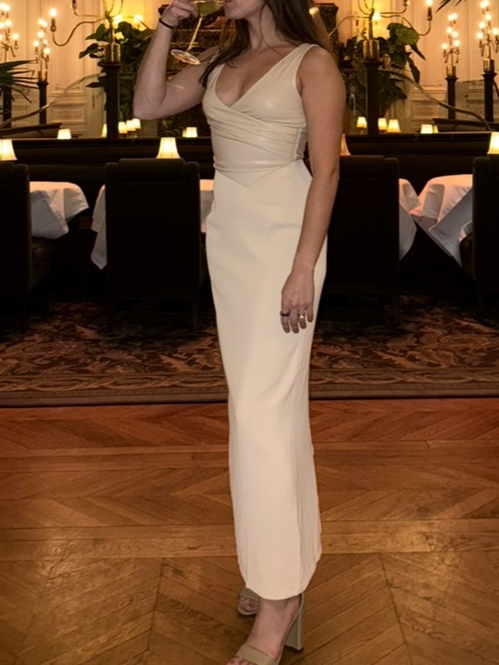 Sleeveless Draped V-Neck Maxi Dress in Cream